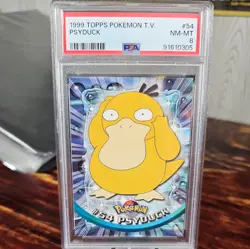 1999 Psyduck Holo Topps Pokemon TV Animation #54 PSA 8 - Image 1
