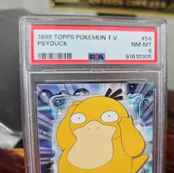 1999 Psyduck Holo Topps Pokemon TV Animation #54 PSA 8 - Image 2