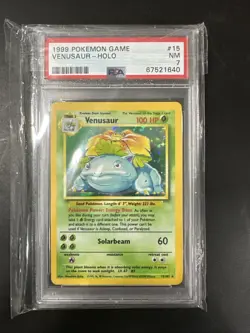 1999 Pokemon Venusaur Holo Rare Card 15/102 Unlimited Base Set, PSA 7 Near Mint - Image 1