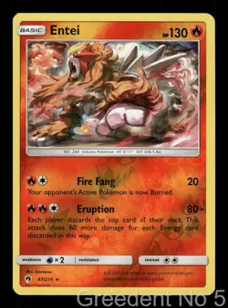Entei 47/214 Rare Lost Thunder Pokemon Reverse Holo Lightly Played - Image 1