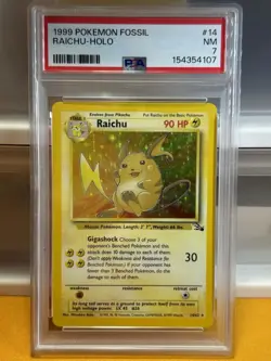 Pokemon TCG Fossil Raichu Holo #14 1999 PSA 7 Graded English - Image 1