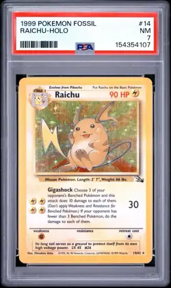 Pokemon TCG Fossil Raichu Holo #14 1999 PSA 7 Graded English - Image 5