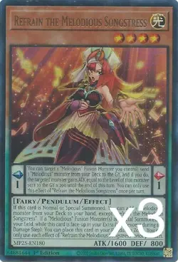 3X Yugioh Refrain the Melodious Songstress MP25-EN180 Ultra Rare 1st Edition NM - Image 1