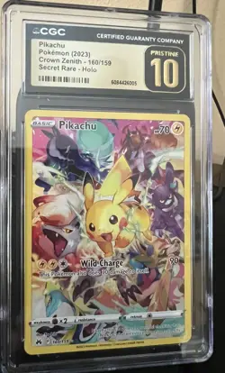 CGC Pristine 10 Pikachu 160/159 Crown Zenith Secret Rare Holo Pokemon 2023 - Image 1
