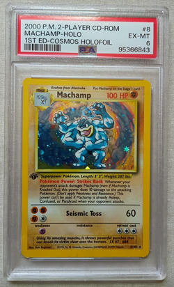 Pokemon TCG Base Set Machamp 8/102 "1st Edition" PSA 6; CD-ROM, Rookie Card - Image 1