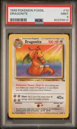 PSA 9 Dragonite 19/62 - Fossil Pokemon TCG 1999 Rare Card - Image 1