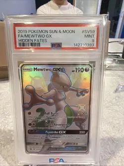 PSA 9 Mewtwo GX SV59 Full Art Hidden Fates Shiny Vault Pokemon 2019 - Image 1