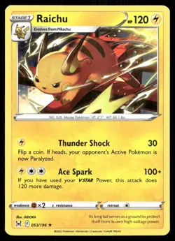 Raichu 053/196 Rare Lost Origin Pokemon Near Mint - Image 1