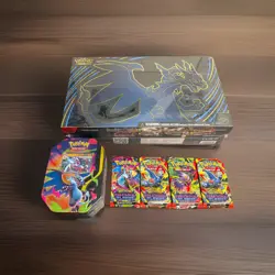 Pokemon TCG Mega Charizard UPC 4 Booster Packs Ex Tin Sealed Phantasmal Flames - Image 1