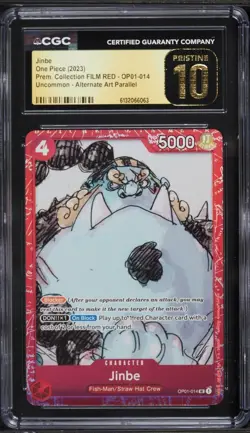CGC PRISTINE 10 ENGLISH Jinbe One Piece Red Film Promo Holo OP01-014 Alt Art - Image 1