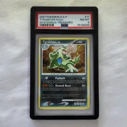 2007 POKEMON DIAMOND & PEARL MYSTERIOUS TREASURES 17 TYRANITAR HOLO PSA 8 NM-MT - Image 1
