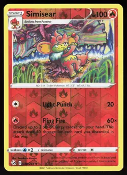 Simisear 038/264 Uncommon Fusion Strike Pokemon Reverse Holo Lightly Played - Image 1