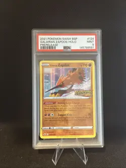 Pokemon TCG Galarian Zapdos Evolving Skies Stamp SWSH124 Holo Prerelease PSA 9 - Image 1