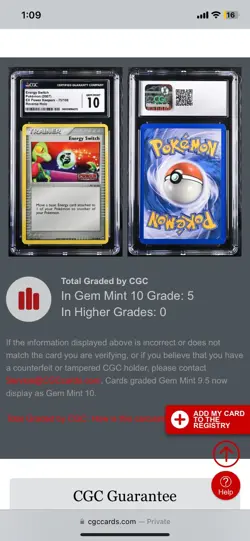 Pokemon: Ex Power Keepers Energy Switch Reverse Rev Holo #75 - Vintage Cgc 10!! - Image 1