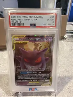 2019 Pokemon Sun & Moon Team Up Gengar Mimikyu GX #53 PSA 6 - Image 1