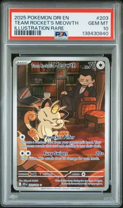 2025 POKEMON DRI EN-DESTINED RIVALS #203 TEAM ROCKET'S MEOWTH PSA 10 - Image 1