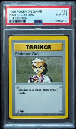 1st Edition Shadowless Professor Oak 88/102 Base Set Pokemon Card PSA 8 - Image 1