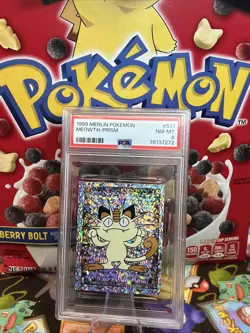 PSA 8 NM/MT 1999 MERLIN POKEMON #S11 MEOWTH-PRISM - Image 1