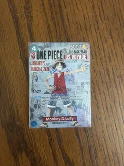 One Piece CCG Monkey D. Luffy College Basketball US Voyage Promo Holo Card - Image 1