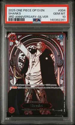 Bandai One Piece CCG Shanks SP #004 3rd Anniversary-Silver PSA 10 2025 - Image 1