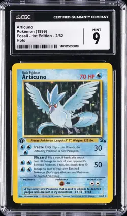 1999 POKEMON ENGLISH FOSSIL 1ST EDITION WOTC HOLO #2 ARTICUNO CGC 9 - Image 1