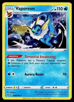 Vaporeon 030/185 Cosmo Holo Promo Pokemon Near Mint - Image 1