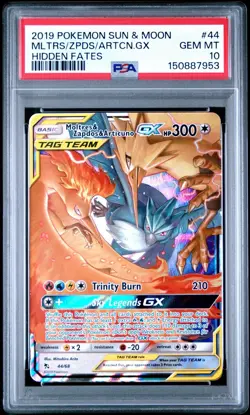 2019 POKEMON SUN & MOON HIDDEN FATES #44 MOLTRES & ZAPDOS & ARTICUNO GX PSA 10 - Image 1
