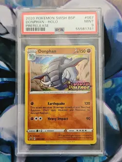 2020 Pokemon SWSH Black Star Promo Donphan SWSH067 #067 Graded PSA 9 Mint - Image 1