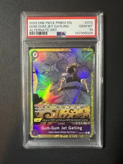 2025 ONE PIECE PRB02 ALTERNATE ART #072 GUM-GUM JET GATLING PSA 10 - Image 1