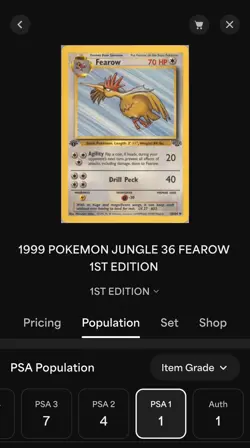 Pokemon Jungle Fearow Card 36/64 1st Edition Uncommon PSA 1 - RARE! POP 1 - Image 3