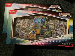 2X Pokemon Prismatic Evolutions Lucario EX and Tyranitar EX Premium Collection - Image 1