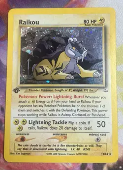Pokemon TCG Raikou Neo Revelation Holo Rare Card 13/64 1st Edition - Image 1