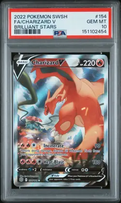 2022 POKEMON SWORD & SHIELD BRILLIANT STARS #154 FULL ART/CHARIZARD V PSA 10 - Image 1