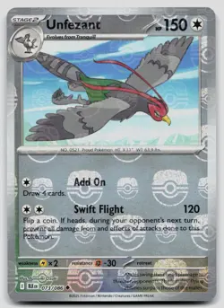 Unfezant 073/086 Black Bolt Master Ball Pokemon NM - Image 1