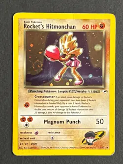 Rocket's Hitmonchan 11/132 Holo Rare - Gym Heroes 2000 - Pokemon TCG - MP - Image 1