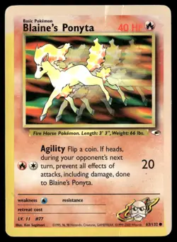Blaine's Ponyta 63/132 Common Gym Heroes Pokemon Damaged - Image 1