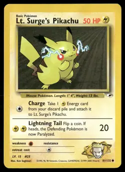 Lt. Surge's Pikachu 81/132 Common Gym Heroes Pokemon Moderately Played - Image 1