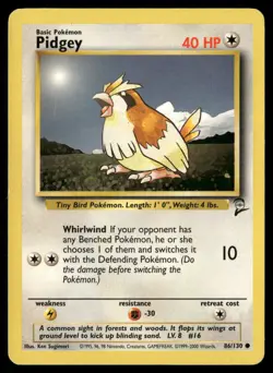 Pidgey 86/130 Common Base Set 2 Pokemon Moderately Played - Image 1