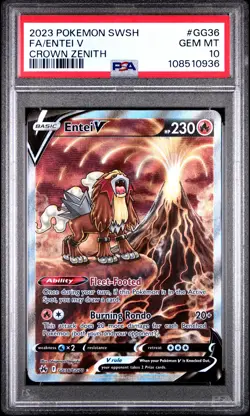 2023 POKEMON SWORD & SHIELD CROWN ZENITH #GG36 FULL ART/ENTEI V PSA 10 - Image 1