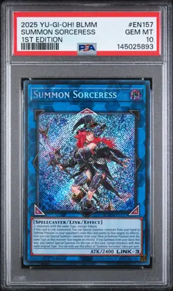 2025 YU-GI-OH! BLMM-BATTLES OF LEGEND: MONSTER MAYHEM SUMMON SORCERESS PSA 10 - Image 1