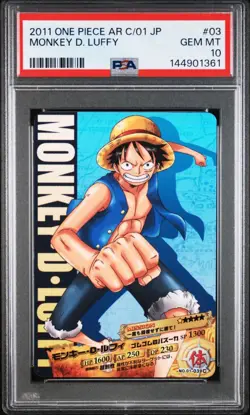 2011 One Piece AR Carddass 01 Japan Monkey D. Luffy No.01-03 C PSA10 - Image 1