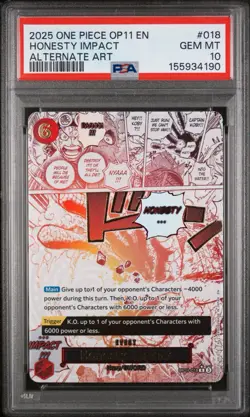 2025 ONE PIECE FIST OF DIVINE SPEED #OP11-018 HONESTY IMPACT RARE ALT ART PSA 10 - Image 1