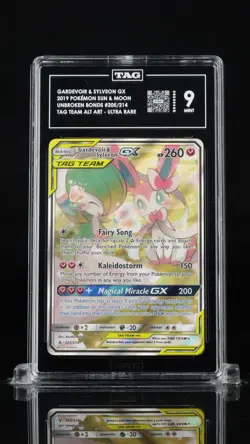 GARDEVOIR & SYLVEON GX 2019 POKEMON SUN & MOON #205/214 TAG 9 GEM MINT - Image 1