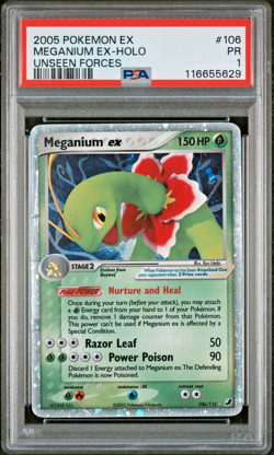 PSA 1 2005 Pokemon EX Unseen Forces Meganium EX Holo Foil 106/115 - Image 1
