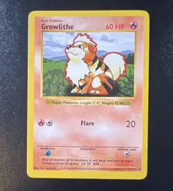 Pokemon Growlithe 028/102 Base Set (Shadowless) Uncommon WOTC 1999 MP - Image 1