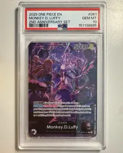 One Piece Monkey.D.Luffy Leader Foil Promo OP09-061 2nd Anniversary Set PSA 10 - Image 1