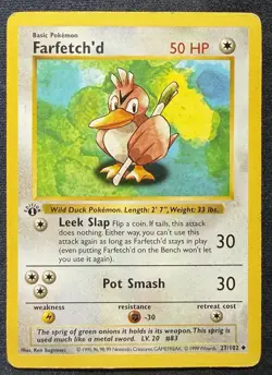 Pokemon TCG Farfetch'd Card 27/102 Base Set First Edition Shadowless Uncommon - Image 1
