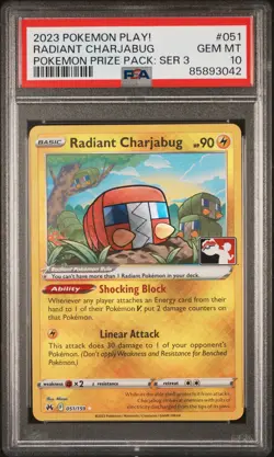 2023 POKEMON PLAY! POKEMON PRIZE PACK: SER 3 #051 RADIANT CHARJABUG PSA 10 - Image 1