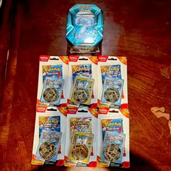 6 Pokemon Scarlet & Violet Surging Sparks Booster Packs and 1 Triple whammy Tin - Image 1
