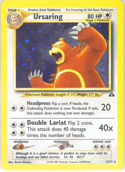 2001 Pokemon Neo Discovery Ursaring Holo Rare #15 PSA 2 - Image 2